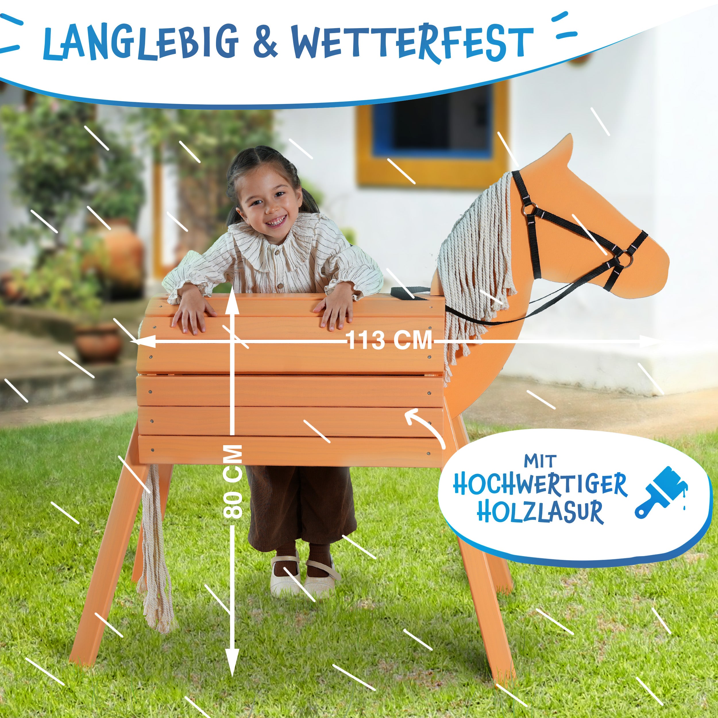 Pink Papaya - Holzpferd - Braun 80 cm - L