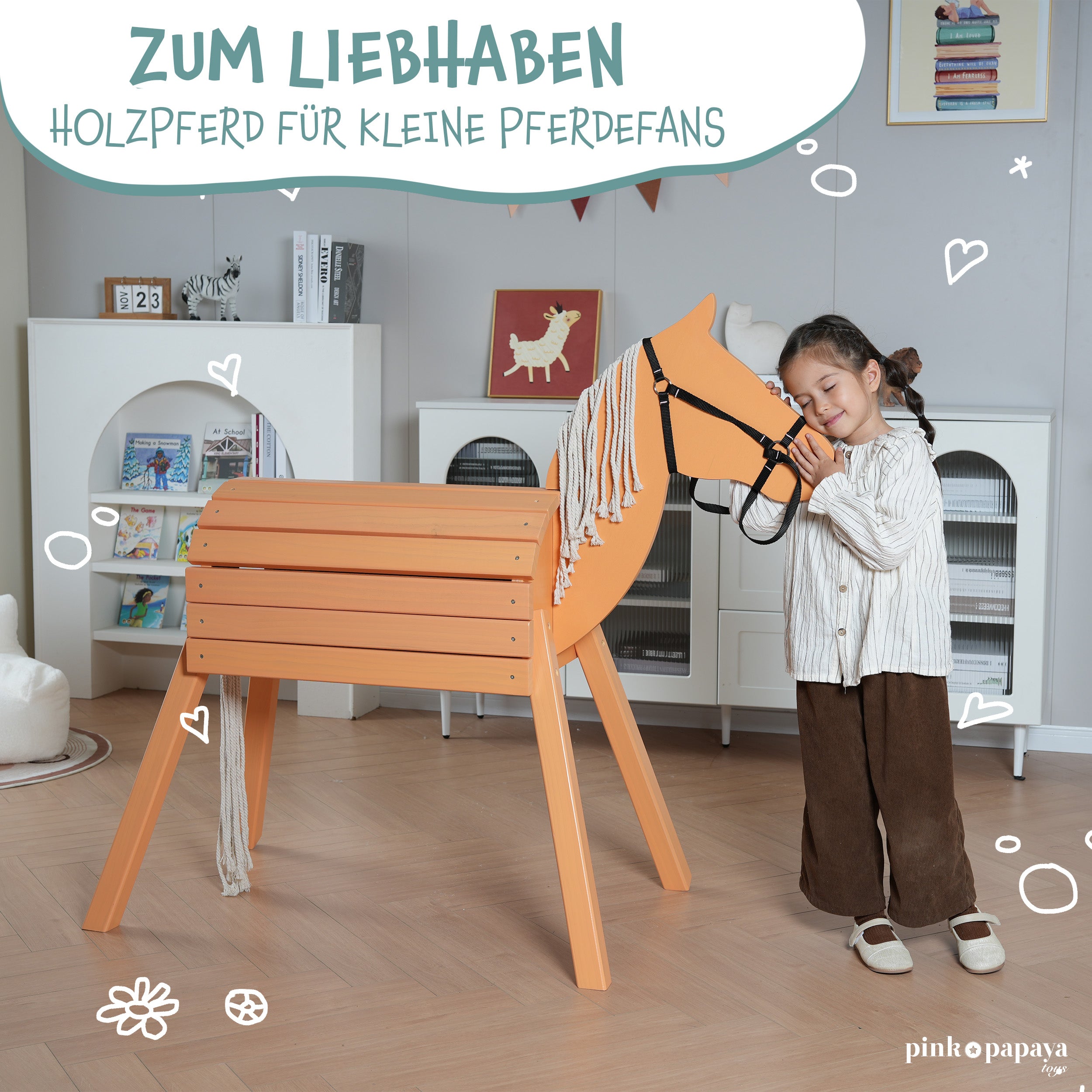 Pink Papaya - Holzpferd - Braun 80 cm - L