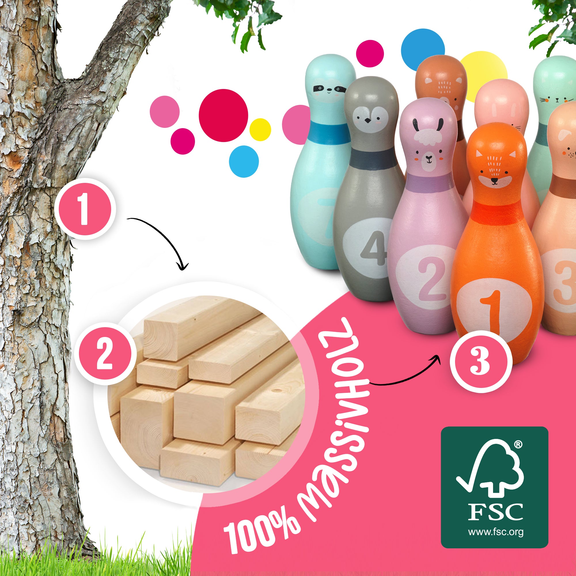 Pink Papaya Kids Bowling Animal, 12 teiliges Kids Bowling XL