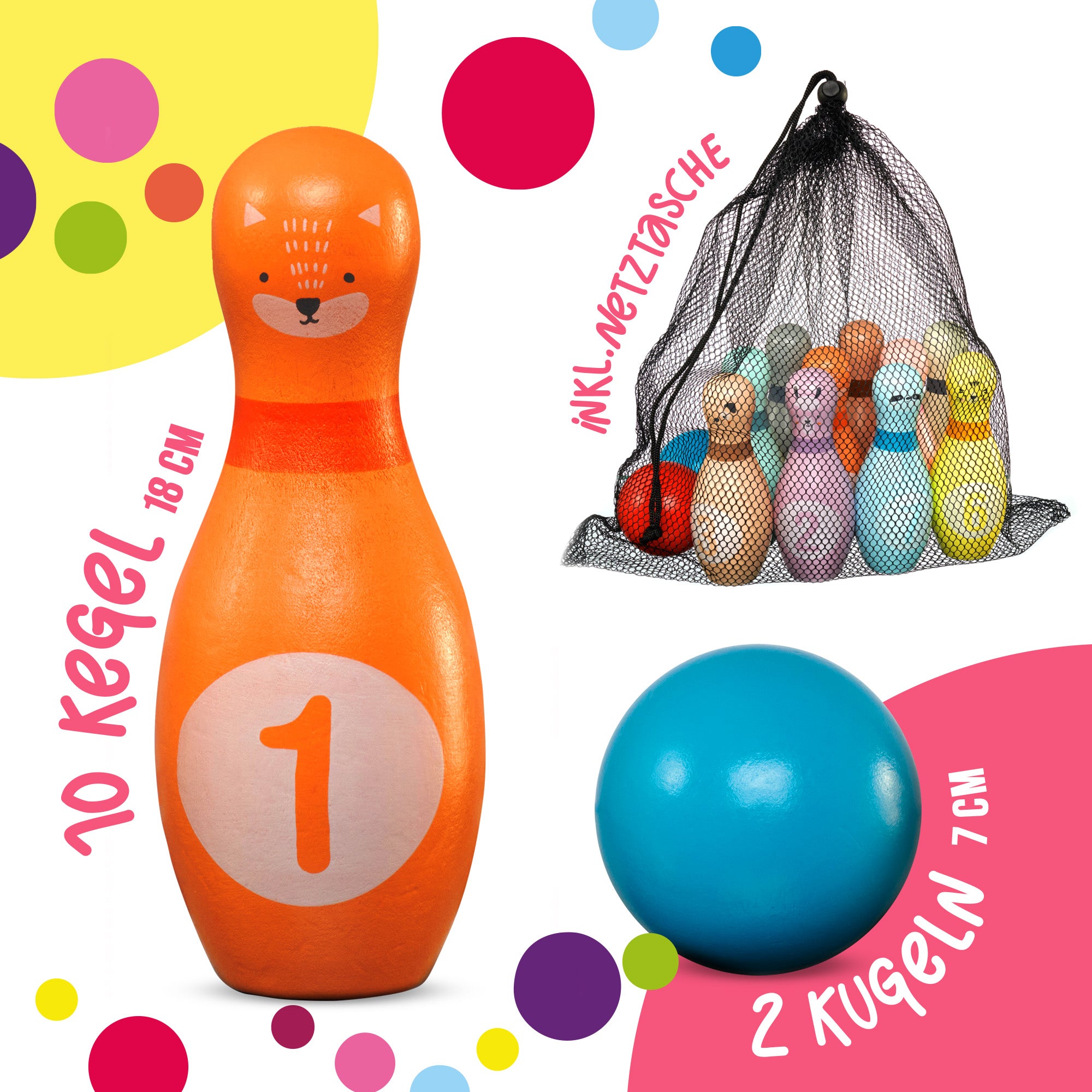 Pink Papaya Kids Bowling Animal, 12 teiliges Kids Bowling XL