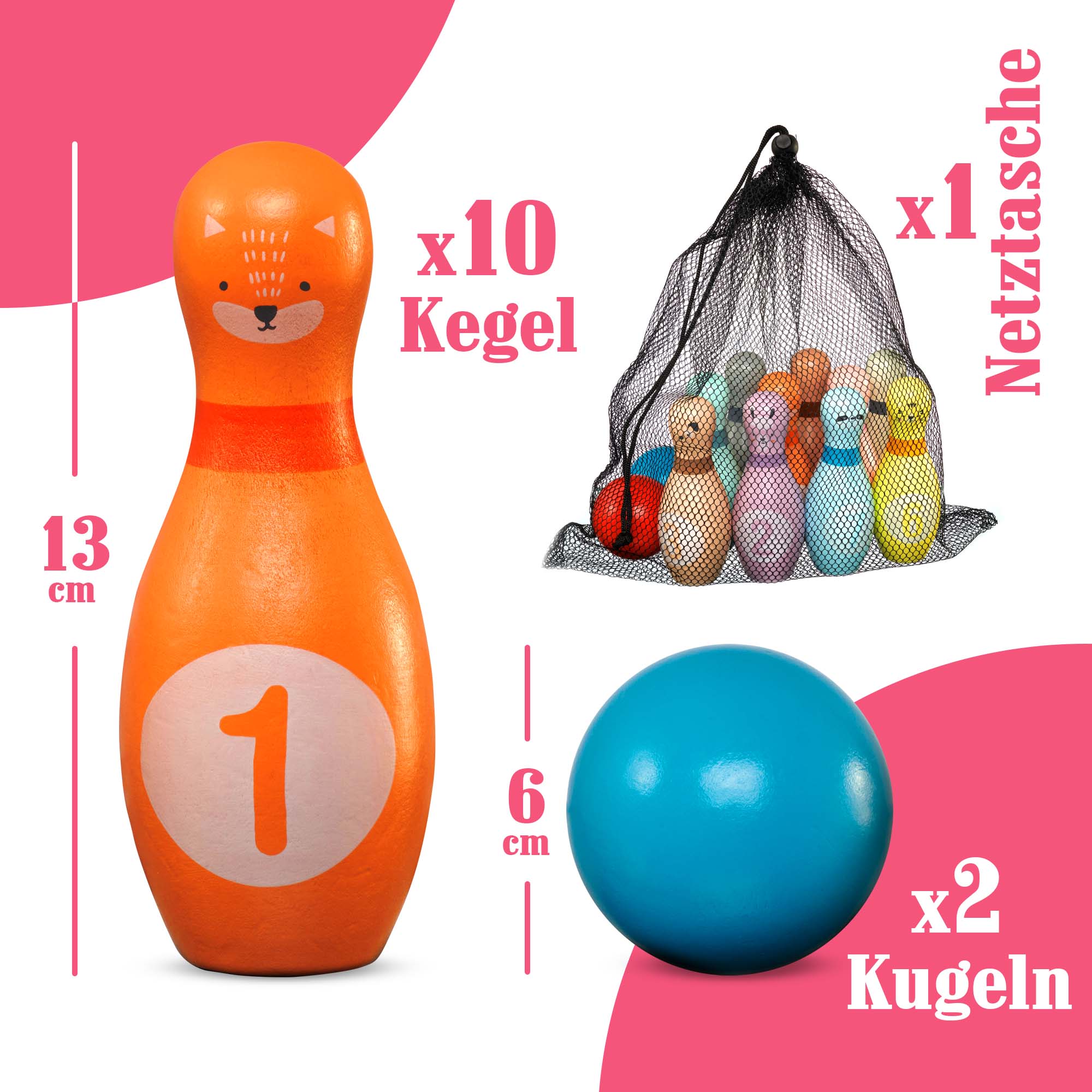 Pink Papaya Kids Bowling Animal, 12 teiliges Kids Bowling L