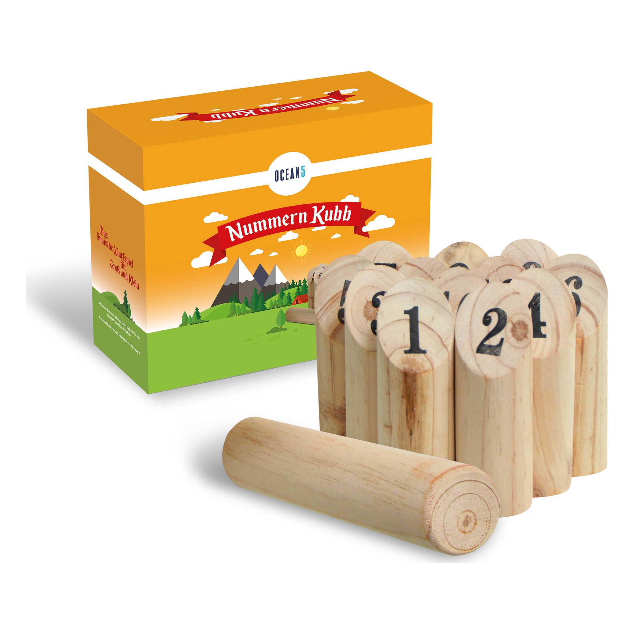 Nummern Kubb – Zahlen-Wurfspiel aus Holz für die ganze Familie