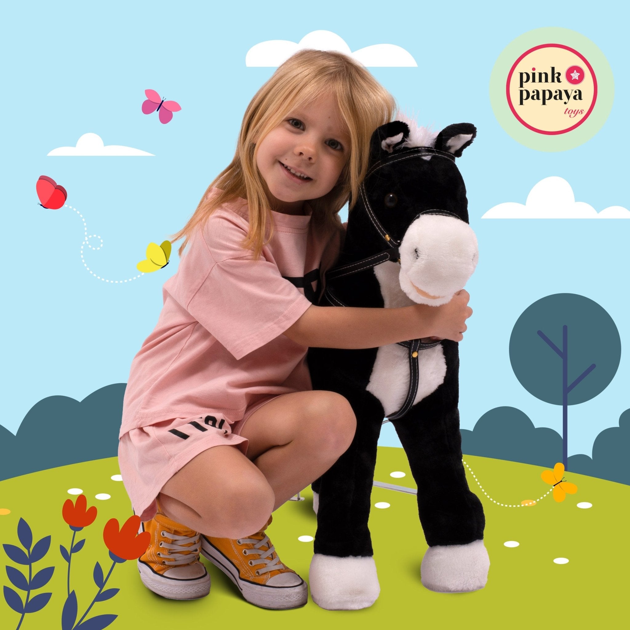 Pink Papaya Stehpferd zum draufsitzen 60cm Spielpferd mit Sound - Amadeus