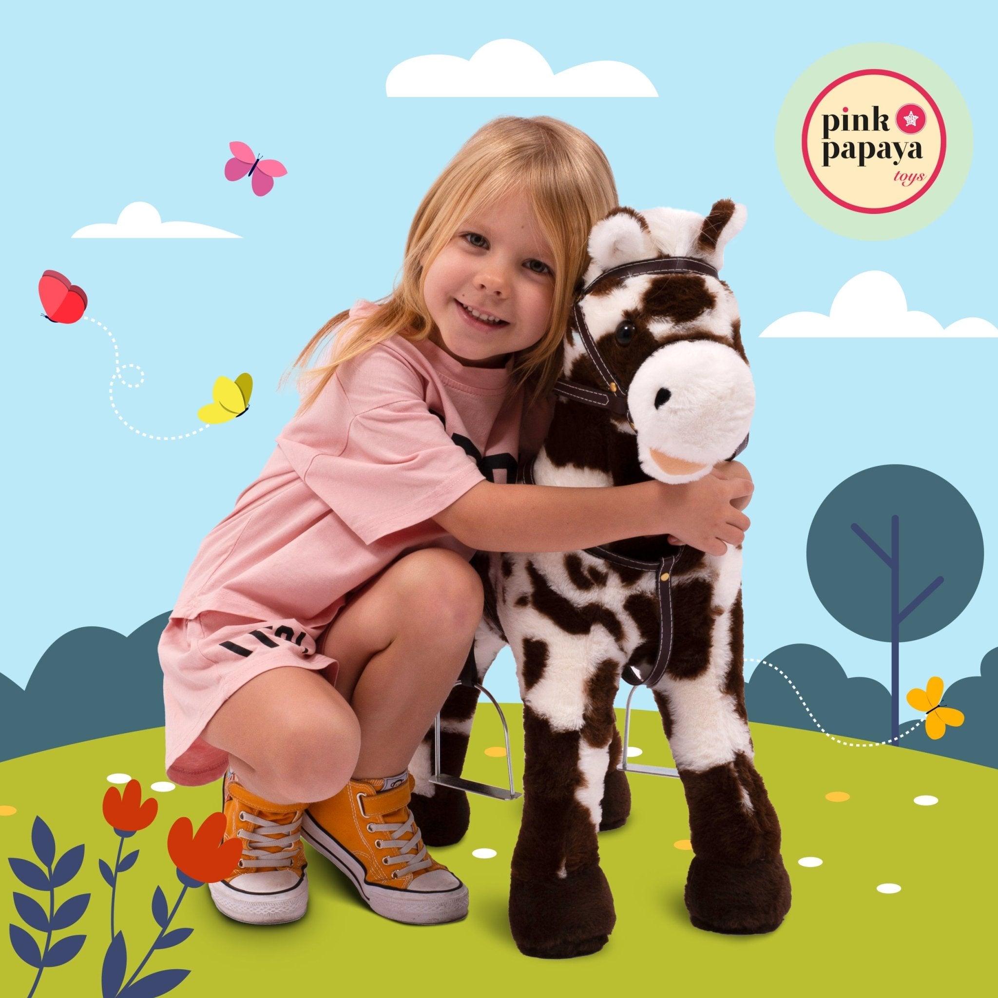 Pink Papaya Stehpferd zum draufsitzen 60cm Spielpferd mit Sound - Felix