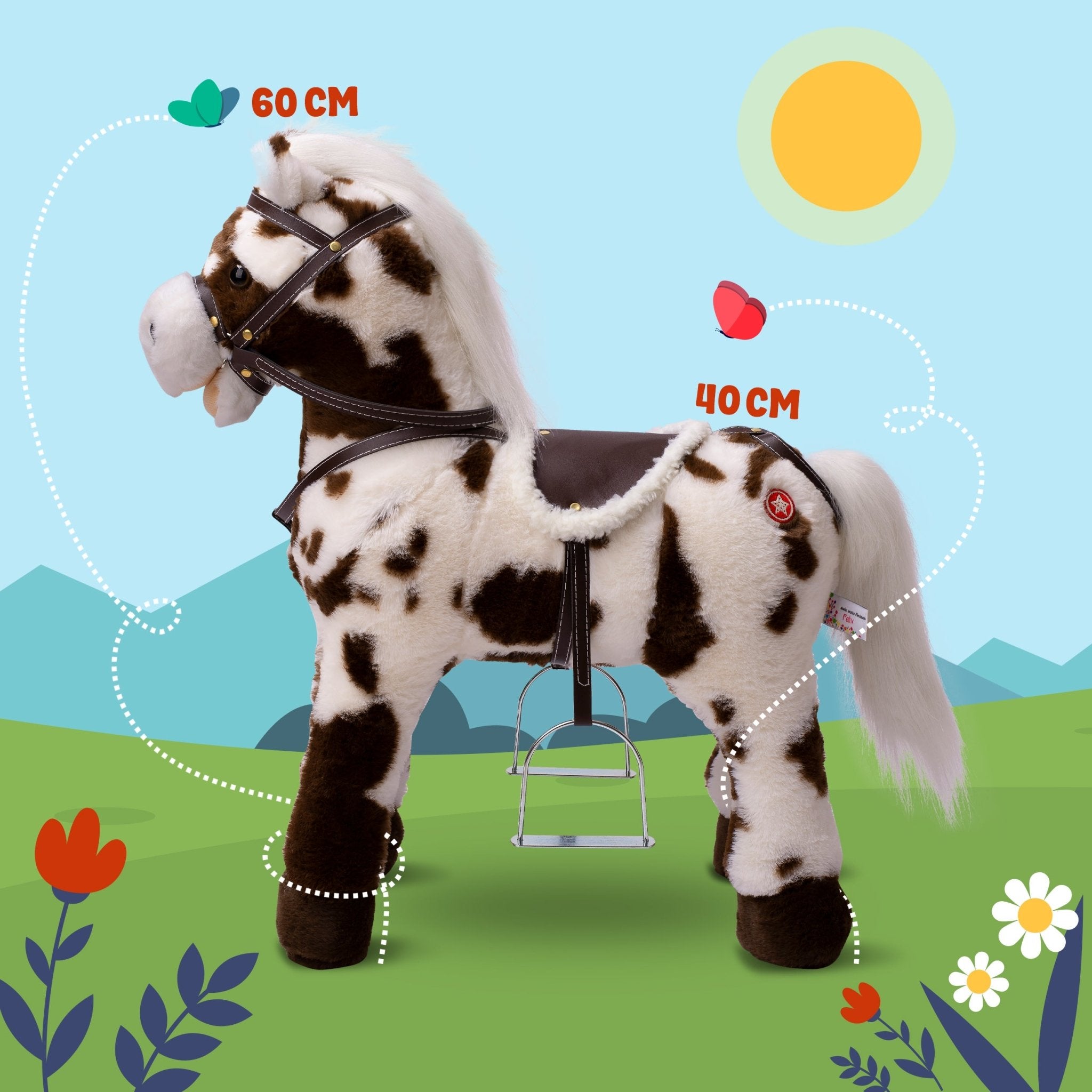 Pink Papaya Stehpferd zum draufsitzen 60cm Spielpferd mit Sound - Felix