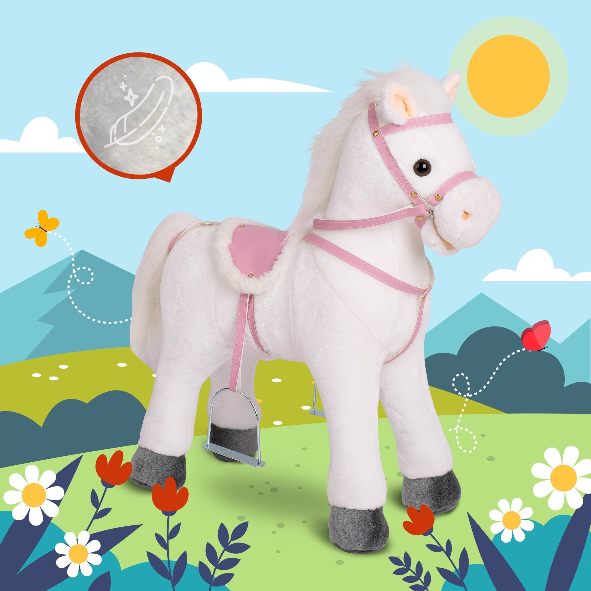 Pink Papaya Stehpferd zum draufsitzen 60cm Spielpferd mit Sound - Luna