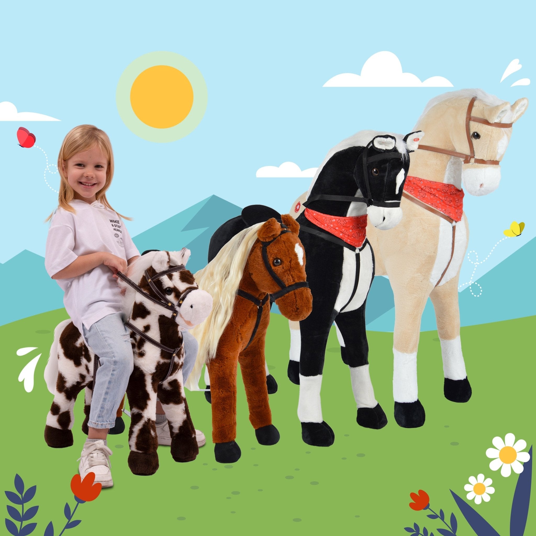 Pink Papaya Stehpferd zum draufsitzen 60cm Spielpferd mit Sound - Luna