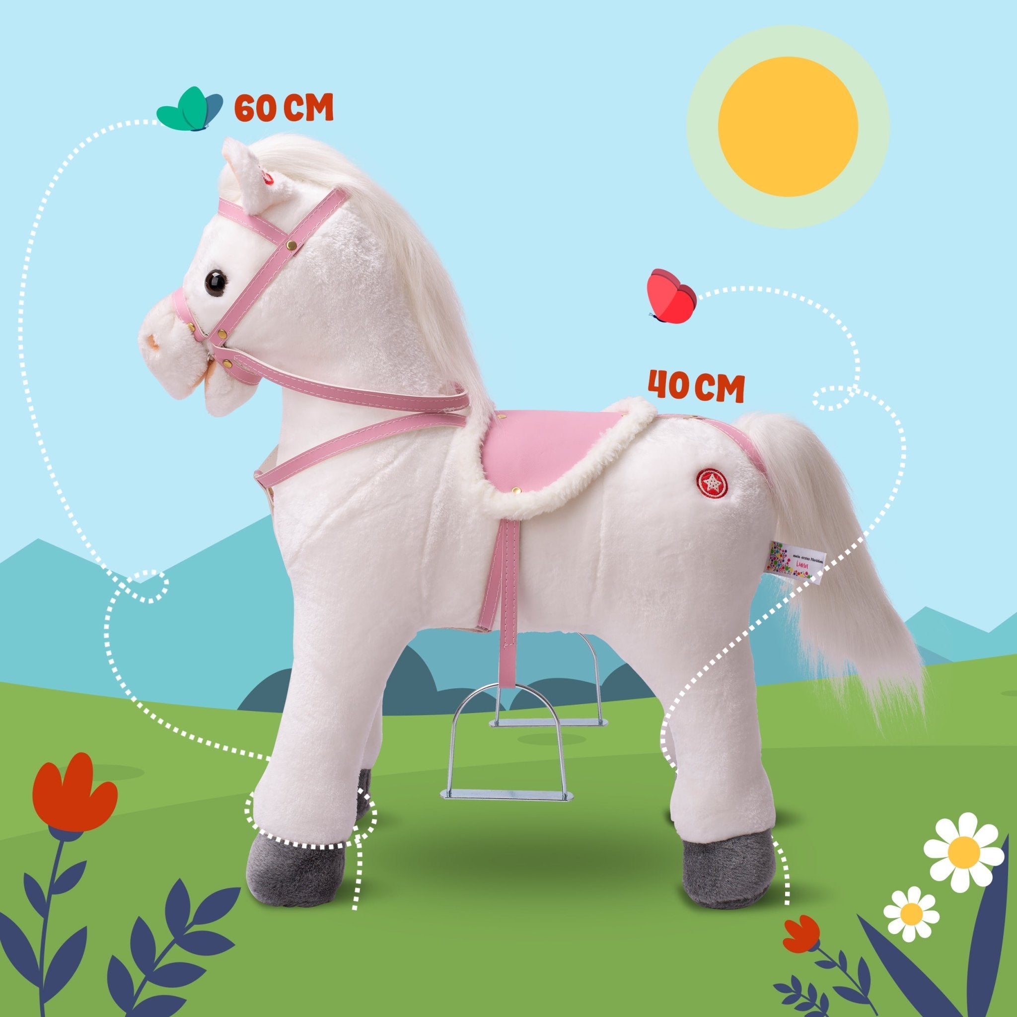 Pink Papaya Stehpferd zum draufsitzen 60cm Spielpferd mit Sound - Luna