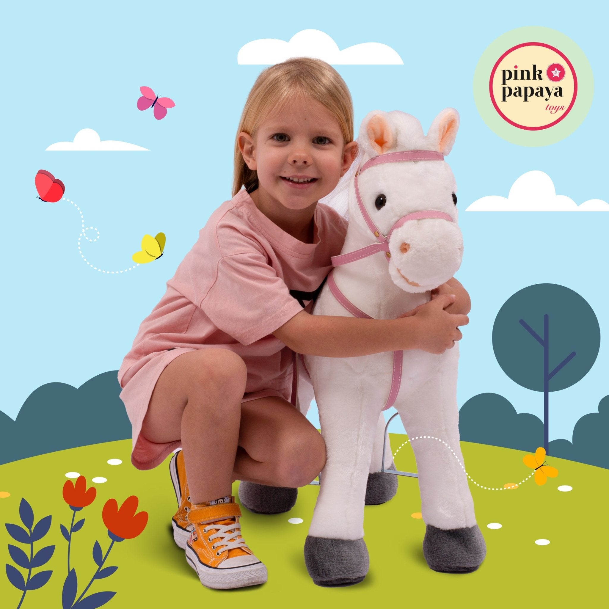 Pink Papaya Stehpferd zum draufsitzen 60cm Spielpferd mit Sound - Luna