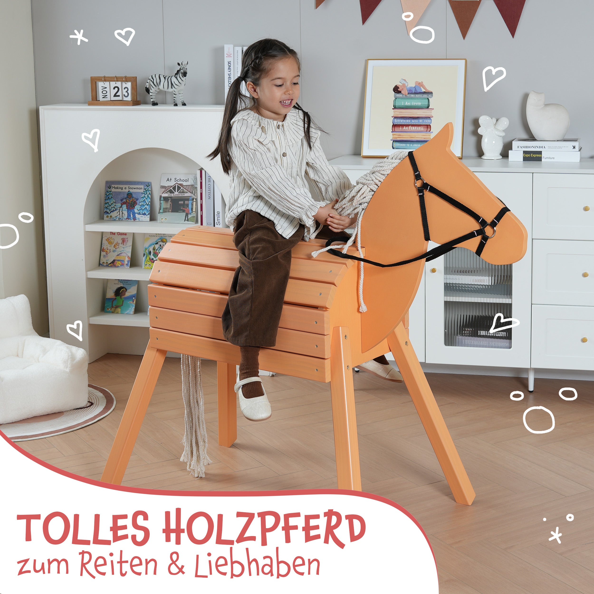 Pink Papaya - Holzpferd - Braun 80 cm - L