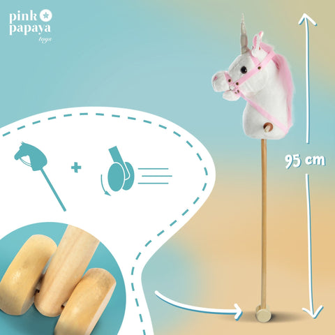 Steckenpferd Einhorn MANDY, mit Soundeffekten - Pink Papaya Toys