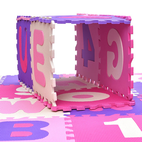 EVA Puzzlematte "Kidszone" - Pink - 36 Felder (A-Z & 0-9 + Rand) - Pink Papaya Toys