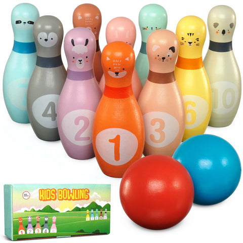 Kegelspiel aus Holz, 12 teiliges Kids Bowling - Pink Papaya Toys
