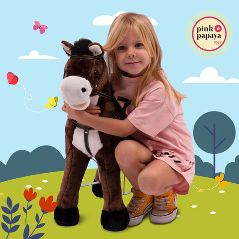 Pink Papaya Stehpferd zum draufsitzen 60cm Spielpferd mit Sound - Timmy - Pink Papaya Toys
