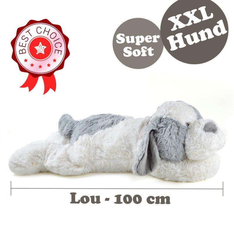 Riesen-Hund Lou, 100cm XXL Kuscheltier in weiß/grau